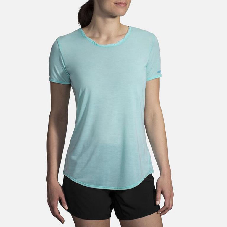 Brooks Womens Distance Short Sleeve Running Shirt - Blue (892710-PFI)